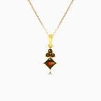 Square princess cut and round cut garnets pendant in gold