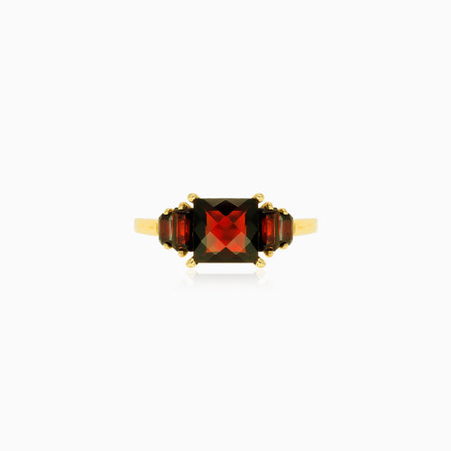 Elegant garnet gold ring with princess and radiant cuts