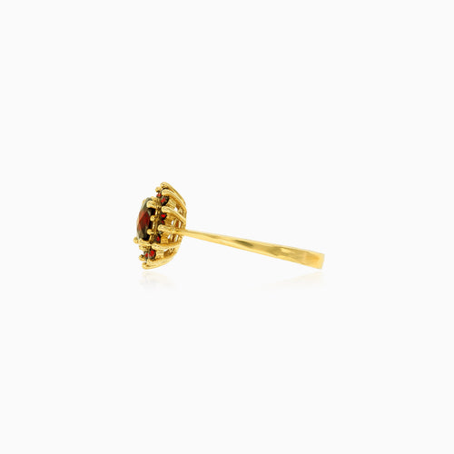 Floral garnet gold ring