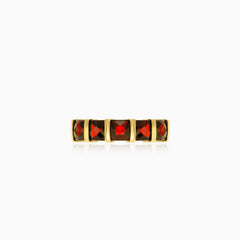 Square princess cut garnet gold ring