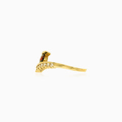 Stylish gold garnet and cubic zirconia ring