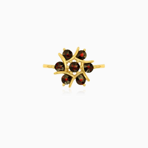 Floral garnet gold ring
