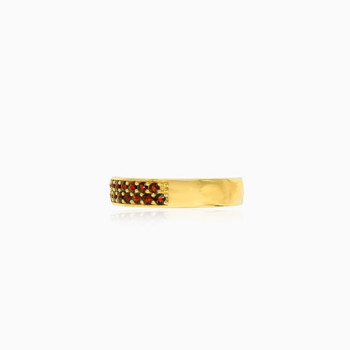 Elegant two row garnet gold ring