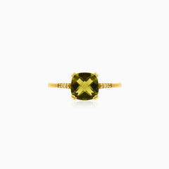 Moldavite and cubic zirconia gold ring