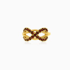 Garnet infinity symbol gold ring