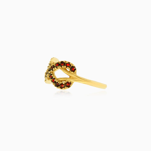 Garnet infinity symbol gold ring