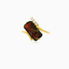 Women garnet and cubic zirconia gold ring