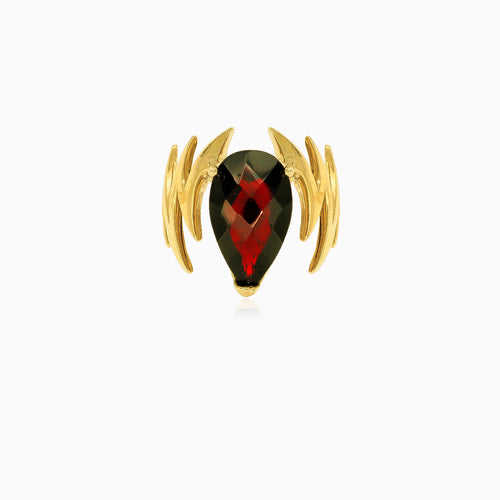 Zlatý prsten s granátem hruškovitého tvaru