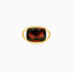 Yellow gold cushion garnet ring