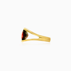 Yellow gold cushion garnet ring