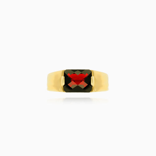 Pánský zlatý čtvercový prsten s granátem