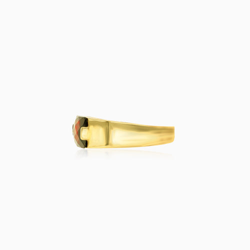 Pánský zlatý čtvercový prsten s granátem