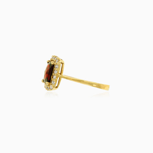 Zlatý dámský prsten s královským granátem a kubickými zirkony
