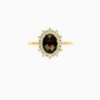 Zlatý prsten s královským oválným granátem a kubickými zirkony