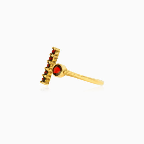 Women unfinished gold ring with garnets