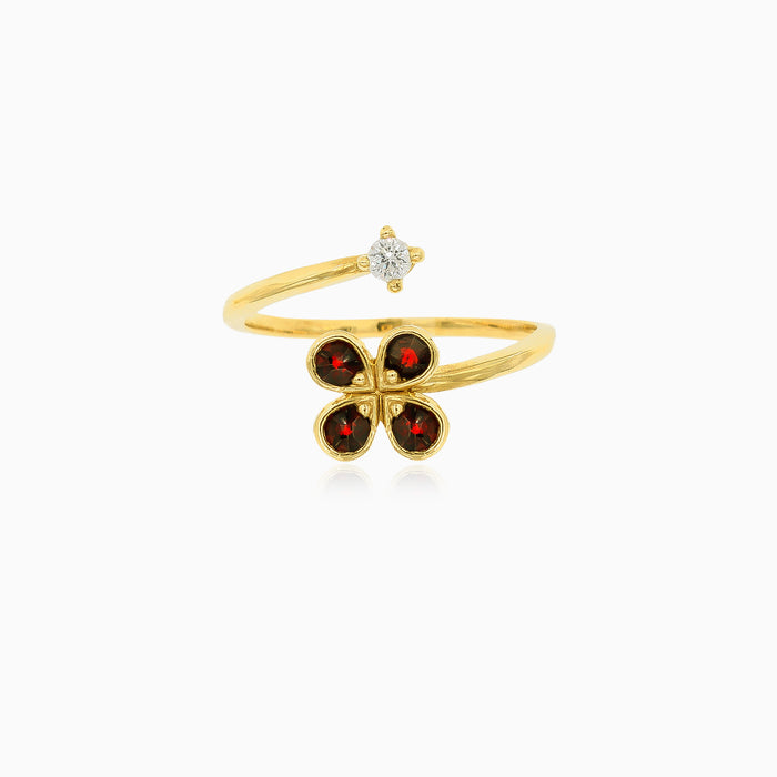 Bague pour femmes avec grenat et oxyde de zirconium en motif fleur