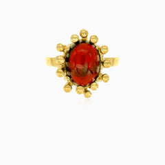 Garnet oval fine step cut gold ring