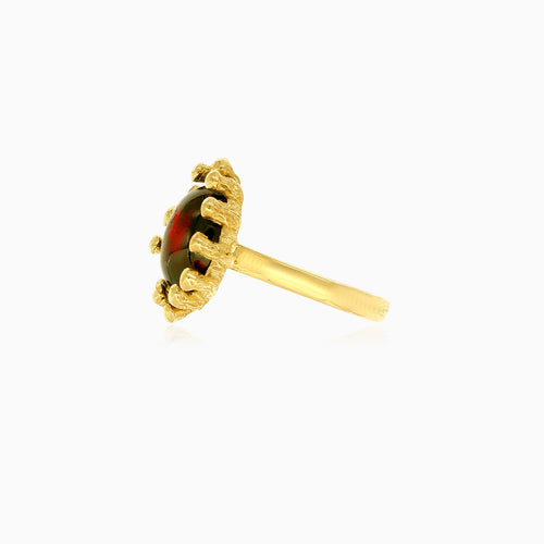 Granátový oválný jemně broušený zlatý prsten