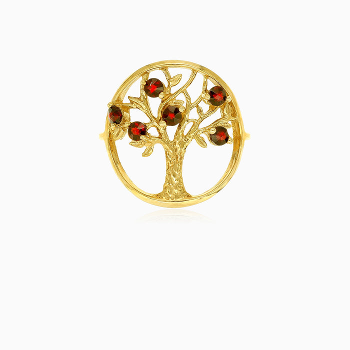 Bague élégante arbre de vie en grenat