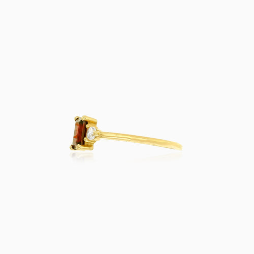 Gold women cubic zirconia and garnet ring