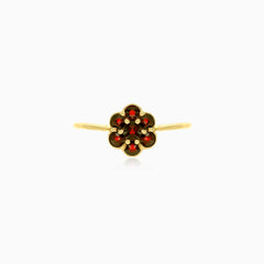 Shared prong setting garnet flower ring