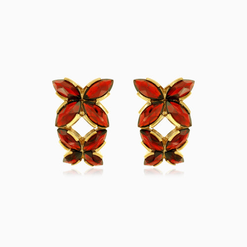 Garnet marquise drop earrings with dancing butterflies