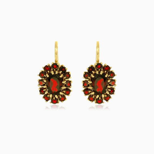 Garnet oval drop earrings with round stone accents