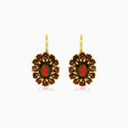 Garnet oval drop earrings with round stone accents