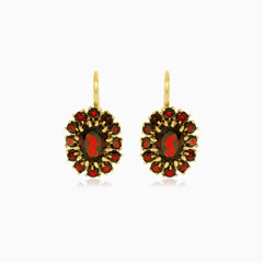 Garnet oval drop earrings with round stone accents