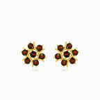 Floral garnet gold earrings