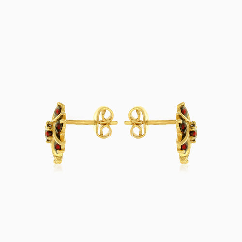 Floral garnet gold earrings