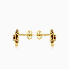 Floral garnet gold earrings