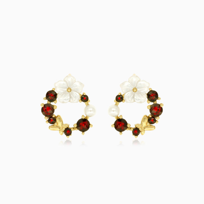 Boucles d’oreilles rondes en grenat avec perle