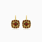 Square motif garnet drop earrings