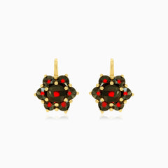 Flower motif garnet drop earrings