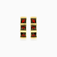 Three garnet square princess cut earrings