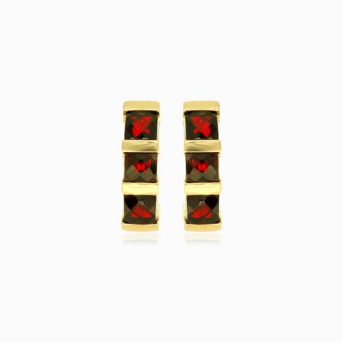 Three garnet square princess cut earrings
