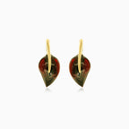 14kt gold leaf garnet earrings