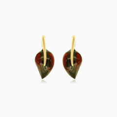 14kt gold leaf garnet earrings