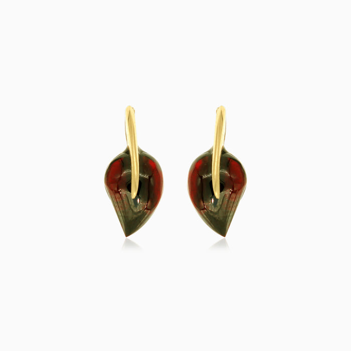 14kt gold leaf garnet earrings