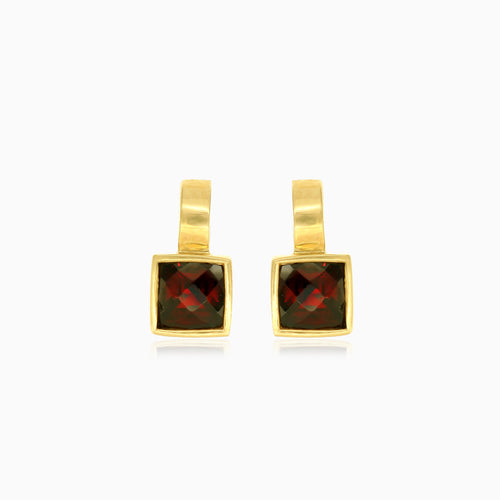 Garnet square drop earrings in 14kt gold