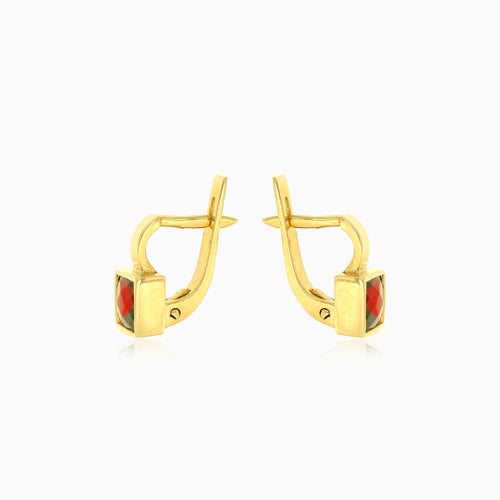 Garnet square drop earrings in 14kt gold