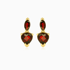 Heart and marquise garnet drop earrings