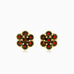 Garnet flower stud earrings