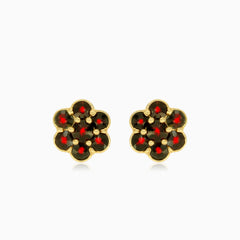 Garnet flower stud earrings