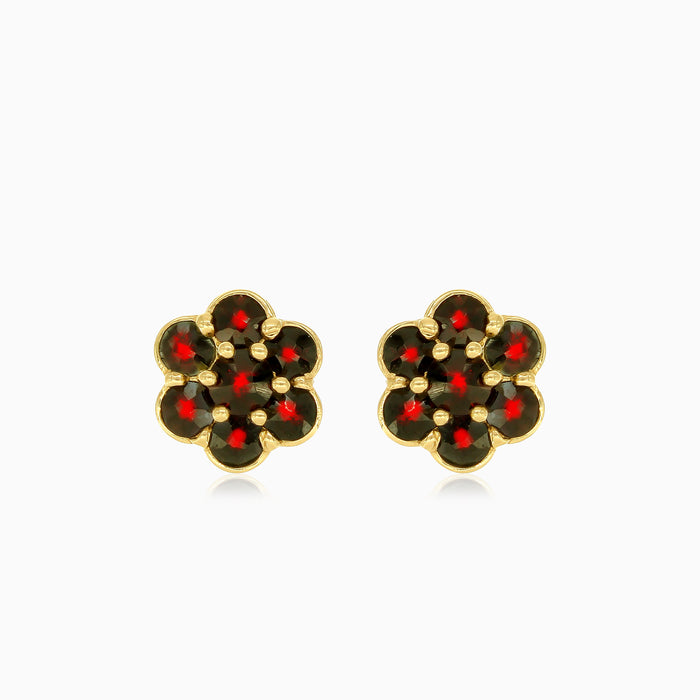 Garnet flower stud earrings