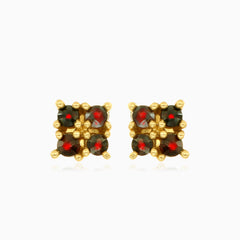 Elegant garnet square earrings