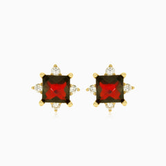 Garnet and cubic zirconia stud earrings