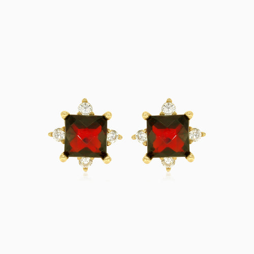 Garnet and cubic zirconia stud earrings