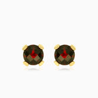 Round garnet gold studs